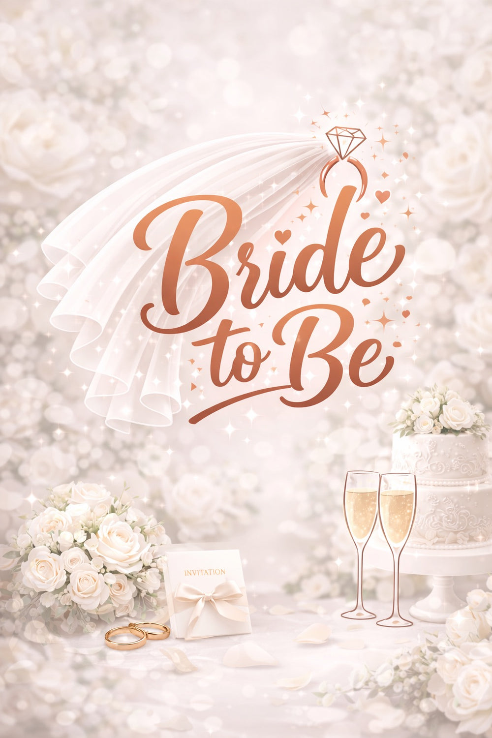 Bride to Be invitation card with wedding elements on a soft background