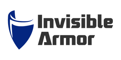 Invisible Armor logo with a blue shield icon on a white background