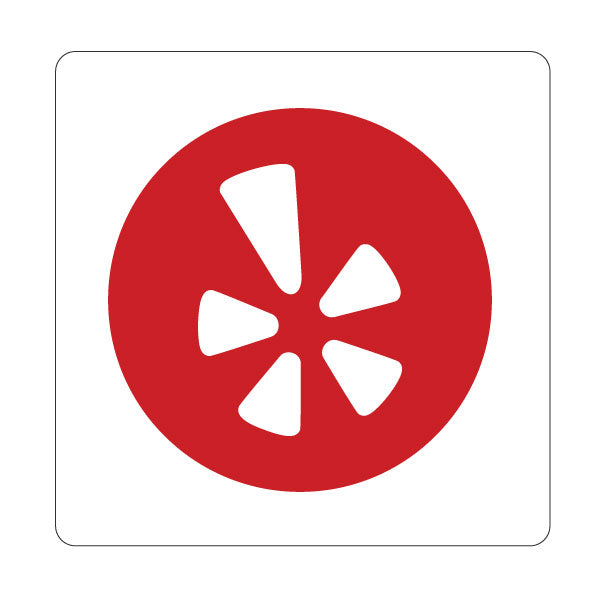 Red circle with white geometric shapes in the center on a white background